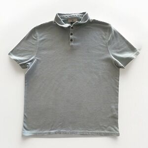 Esc Mens Polo Shirt Large Sage Green Ribbed Short Sleeve Casual Cotton Blend